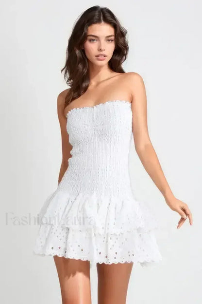 Strapless Flower Embroidery Mini Dress
