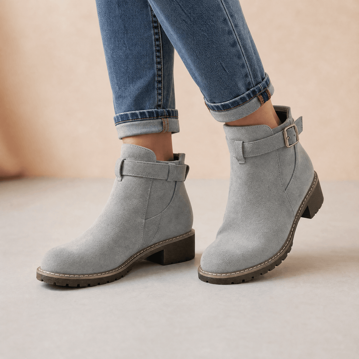 Women's Suede-Look Buckle Ankle Booties
