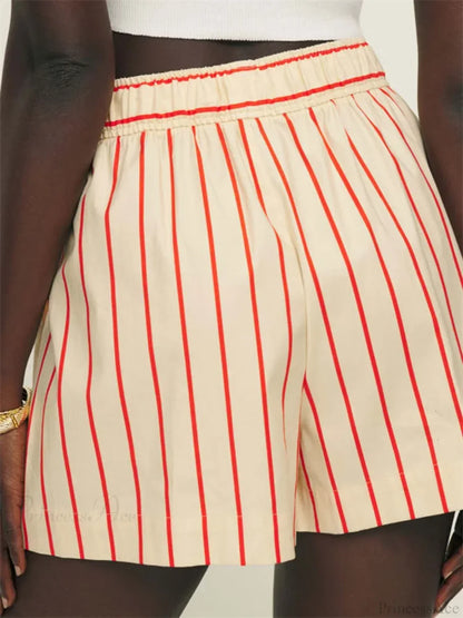 Striped Button Wide Leg Short