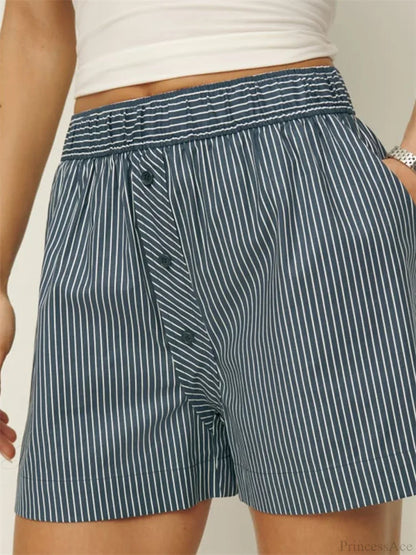 Striped Button Wide Leg Short