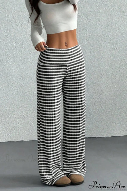 Striped Solid Knit Straight Leg Pants