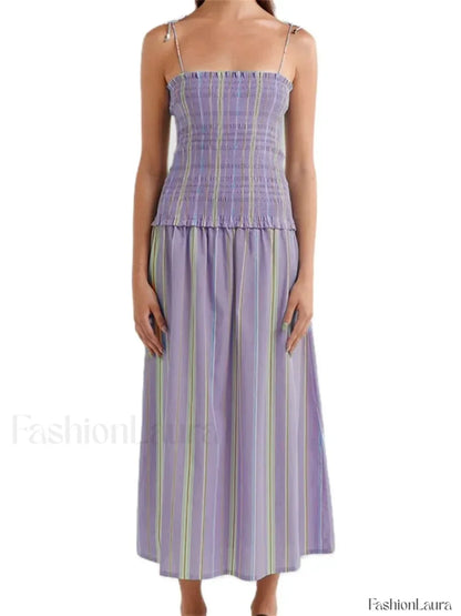Striped Spaghetti Patchwork Maxi Dress