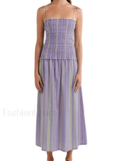 Striped Spaghetti Patchwork Maxi Dress