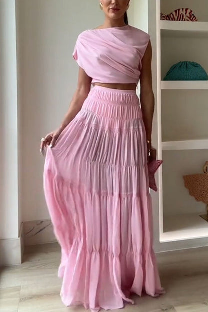 Stunning Chiffon Elastic Waist Layered A-line Maxi Skirt