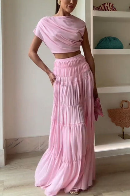 Stunning Chiffon Elastic Waist Layered A-line Maxi Skirt