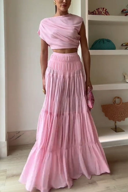 Stunning Chiffon Elastic Waist Layered A-line Maxi Skirt