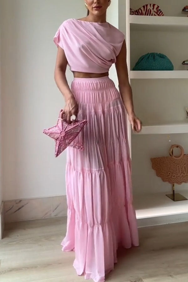 Stunning Chiffon Elastic Waist Layered A-line Maxi Skirt