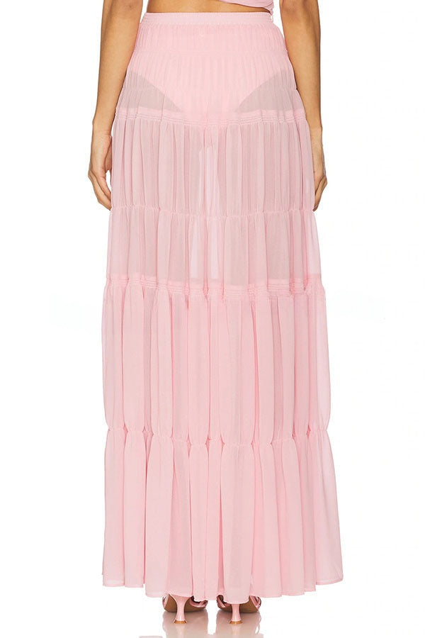 Stunning Chiffon Elastic Waist Layered A-line Maxi Skirt