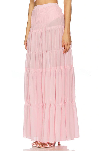 Stunning Chiffon Elastic Waist Layered A-line Maxi Skirt