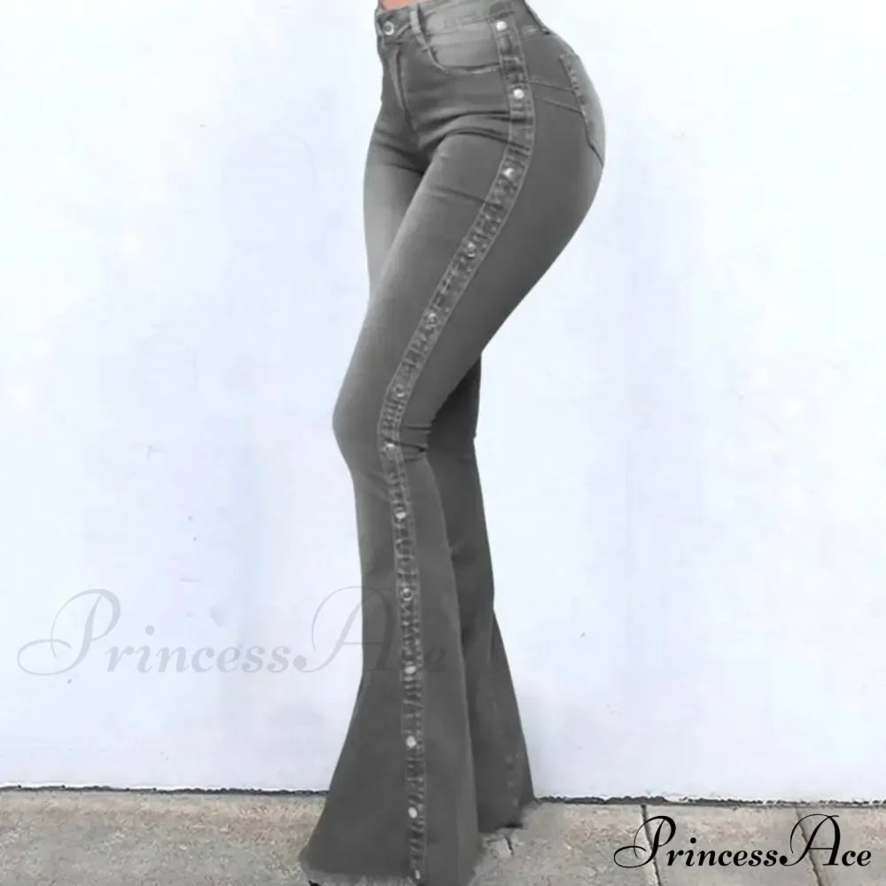 Stylish Flare Control Tummy Skin-Touch Skinny Women Wide Leg Flare Denim Trousers Jeans