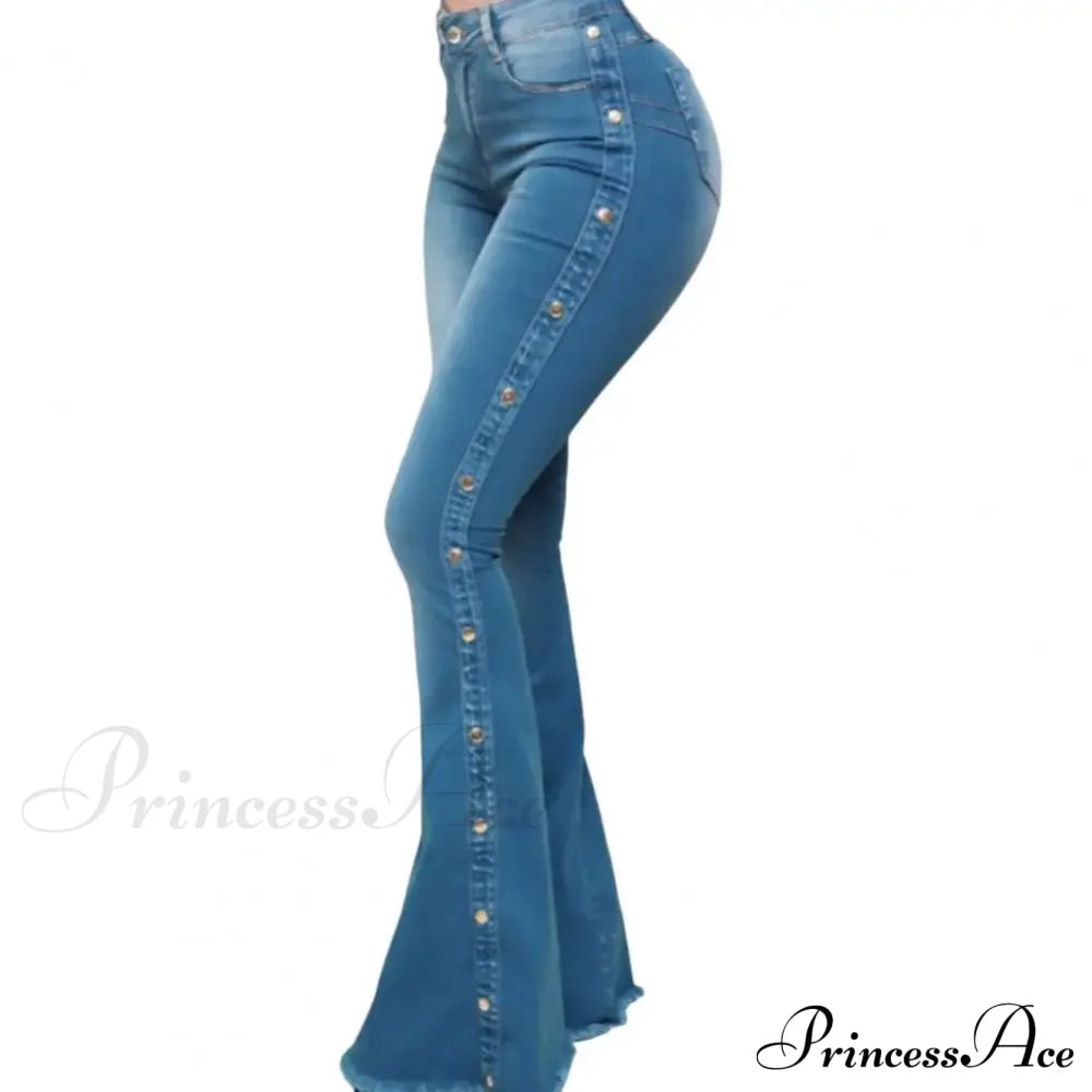 Stylish Flare Control Tummy Skin-Touch Skinny Women Wide Leg Flare Denim Trousers Jeans