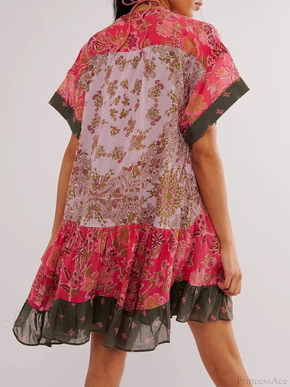 Summer Bohemian Babydoll Floral Print V-Neck Dress