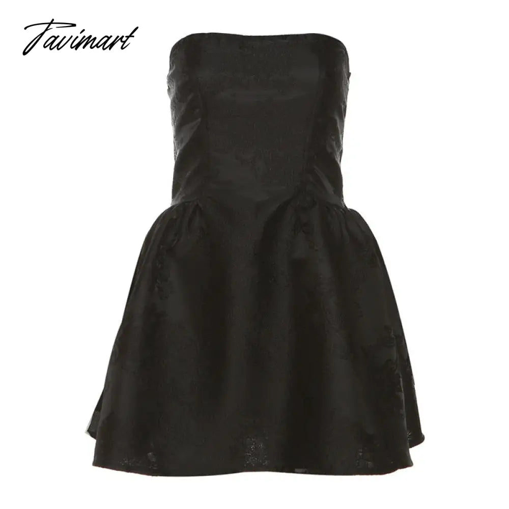Summer Harajuku Strapless Dress Solid Casual A-Line High Dress Waist Loose Printing Slash Neck Short Mini Dresses Woman