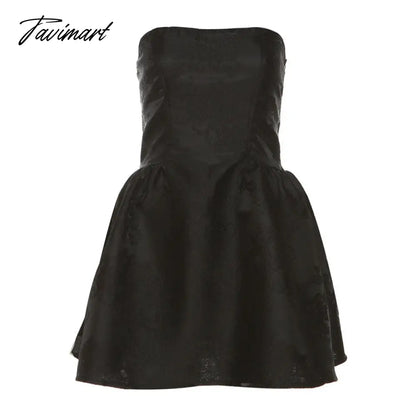 Summer Harajuku Strapless Dress Solid Casual A-Line High Dress Waist Loose Printing Slash Neck Short Mini Dresses Woman