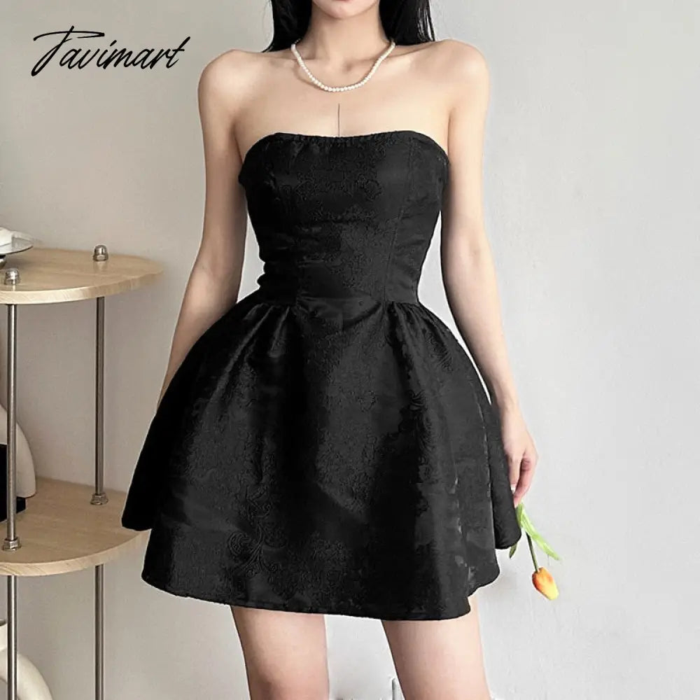 Summer Harajuku Strapless Dress Solid Casual A-Line High Dress Waist Loose Printing Slash Neck Short Mini Dresses Woman