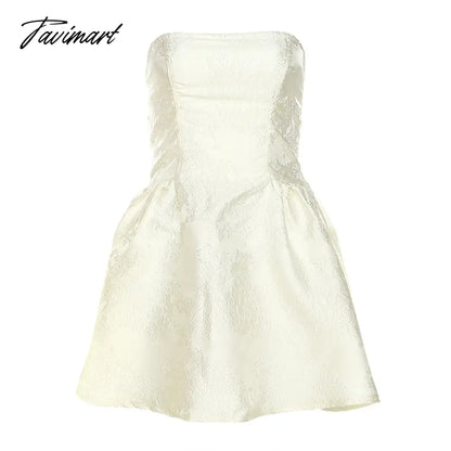 Summer Harajuku Strapless Dress Solid Casual A-Line High Dress Waist Loose Printing Slash Neck Short Mini Dresses Woman