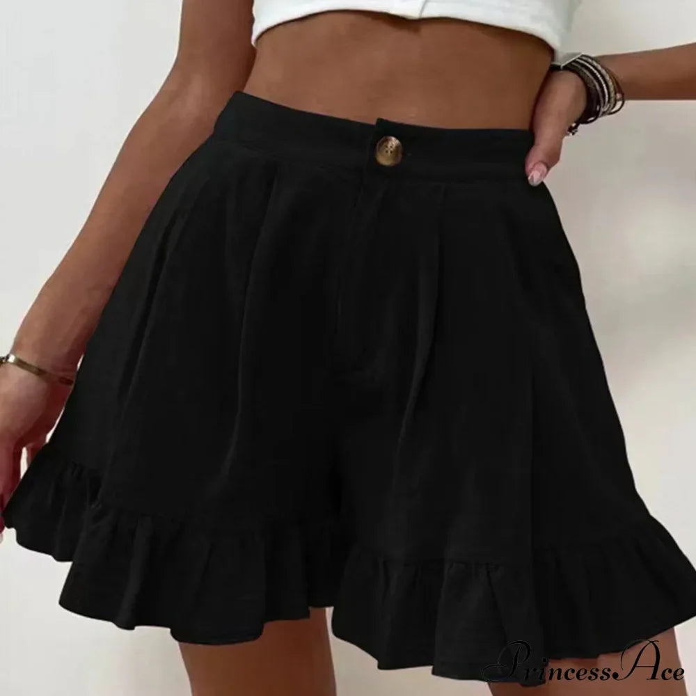 Summer Loose Fitting Wide Leg A Line Ruffle Trim Cotton Linen Texture Soft Wear Short