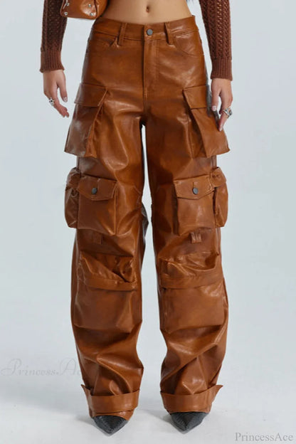 Summer Loose PU Leather Cargo Pants