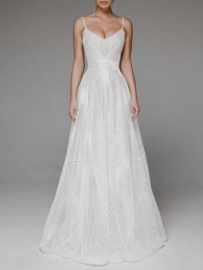 Elegant Sexy Sling Embroidered Evening Dress