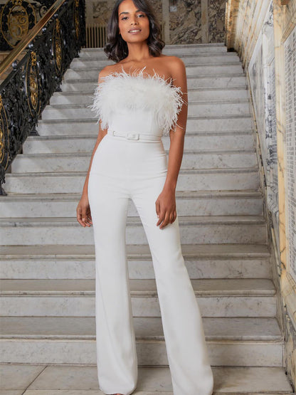 Feather Tube Top Jumpsuit
