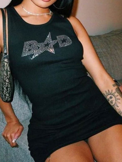 Letter Hot Drill Strap Dress