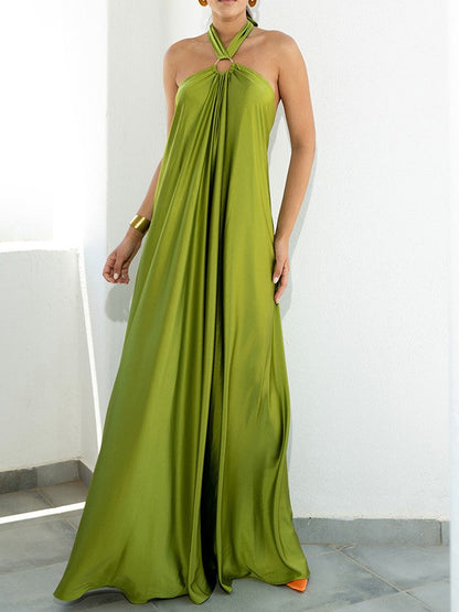 Temperament Satin Suspender Large Swing Dress