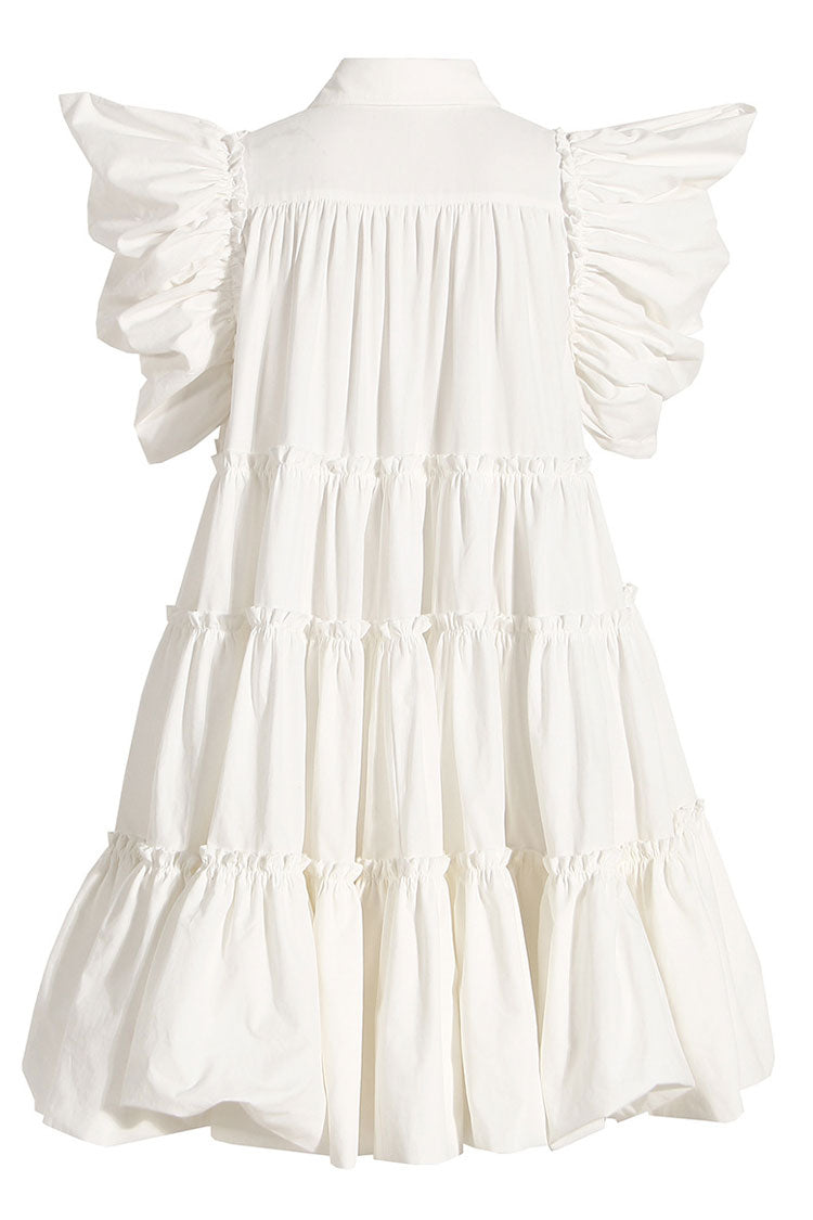 Puff Sleeve Ruched Ruffle Babydoll Shirt Mini Dress