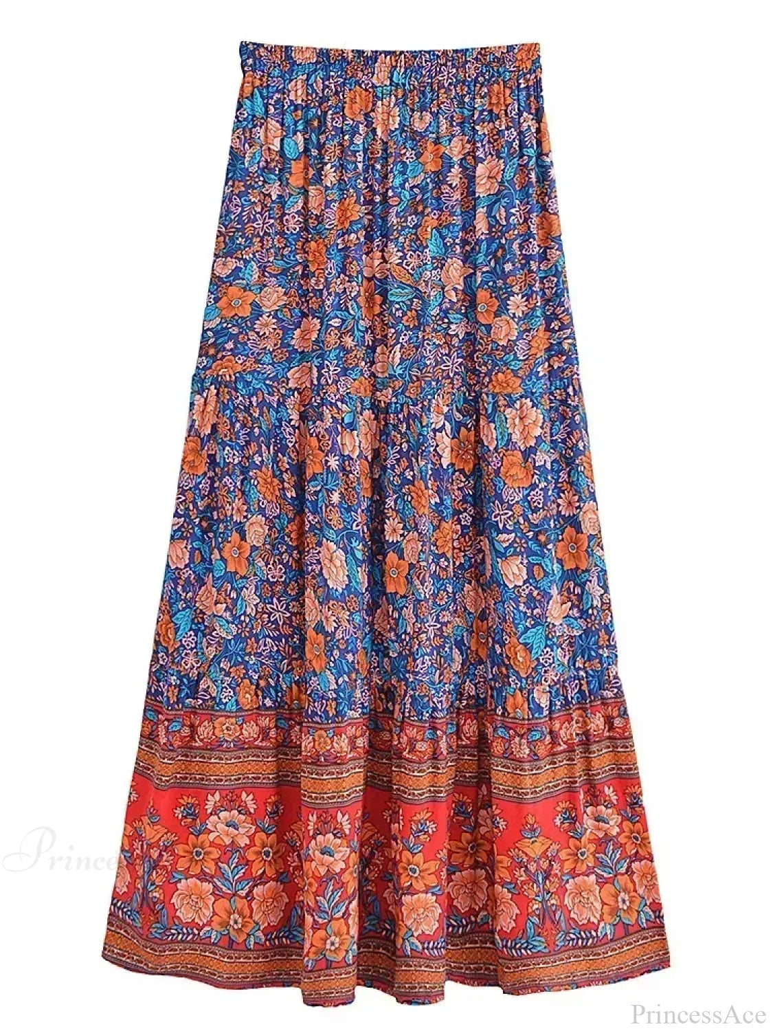 Tassel Floral Print Beach Boho Pleated Maxi Skirt Femme