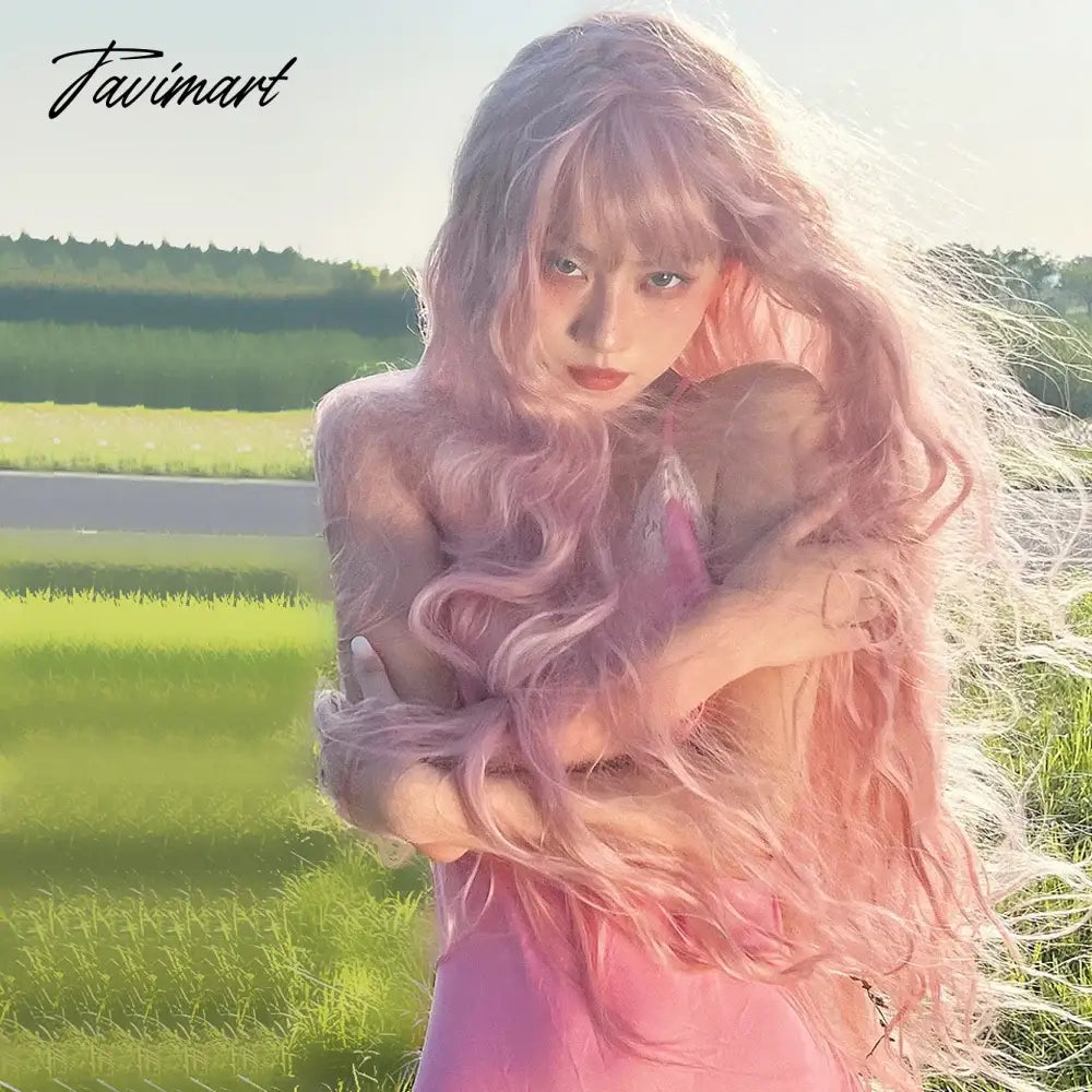 1 Super Long Curly Blossom Pink Wig Full-Head Female Lolita Water Ripple Cos