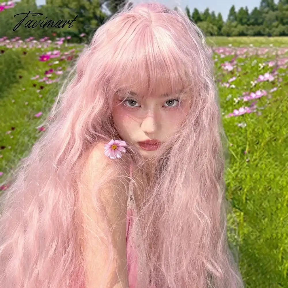 1 Super Long Curly Blossom Pink Wig Full-Head Female Lolita Water Ripple Cos