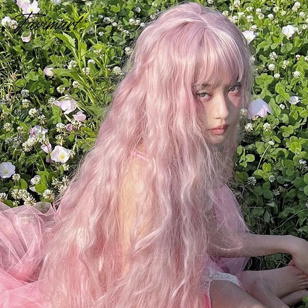 1 Super Long Curly Blossom Pink Wig Full-Head Female Lolita Water Ripple Cos