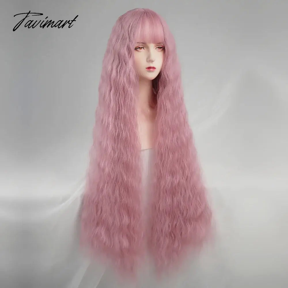 1 Super Long Curly Blossom Pink Wig Full-Head Female Lolita Water Ripple Cos