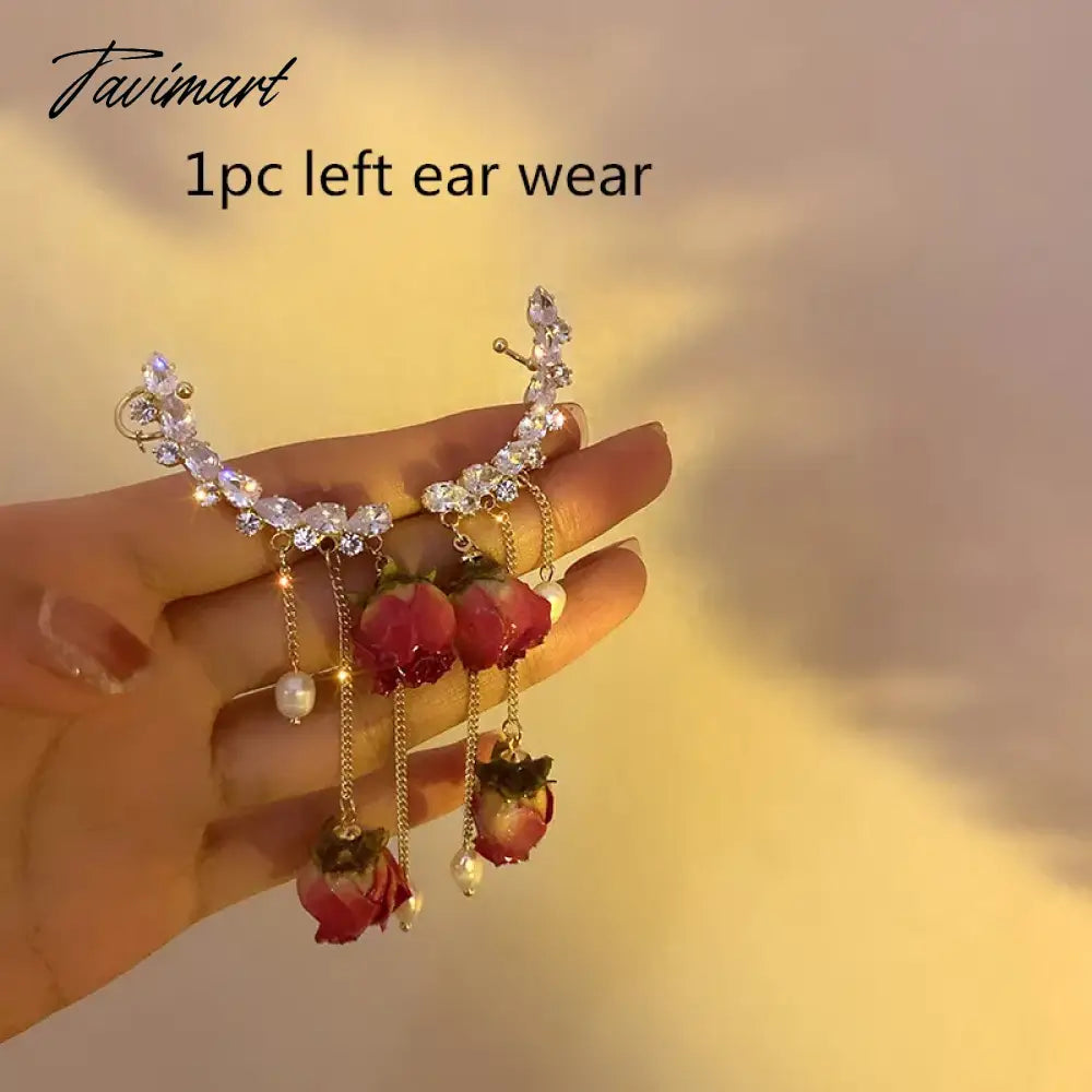 1pc Korean Rose Flower Dangle Earrings for Women Girls Crystal Pendant Fashion Real Rose Earrings Party Jewelry Gift