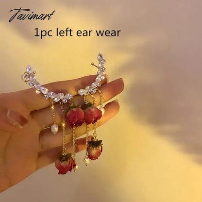 1pc Korean Rose Flower Dangle Earrings for Women Girls Crystal Pendant Fashion Real Rose Earrings Party Jewelry Gift
