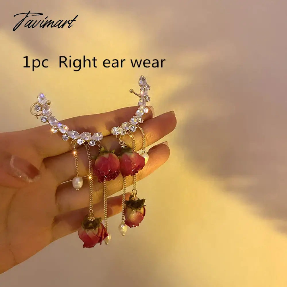 1pc Korean Rose Flower Dangle Earrings for Women Girls Crystal Pendant Fashion Real Rose Earrings Party Jewelry Gift