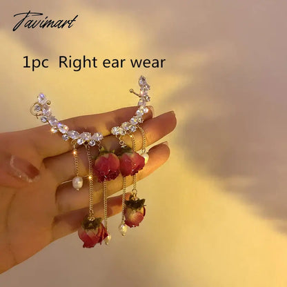 1pc Korean Rose Flower Dangle Earrings for Women Girls Crystal Pendant Fashion Real Rose Earrings Party Jewelry Gift