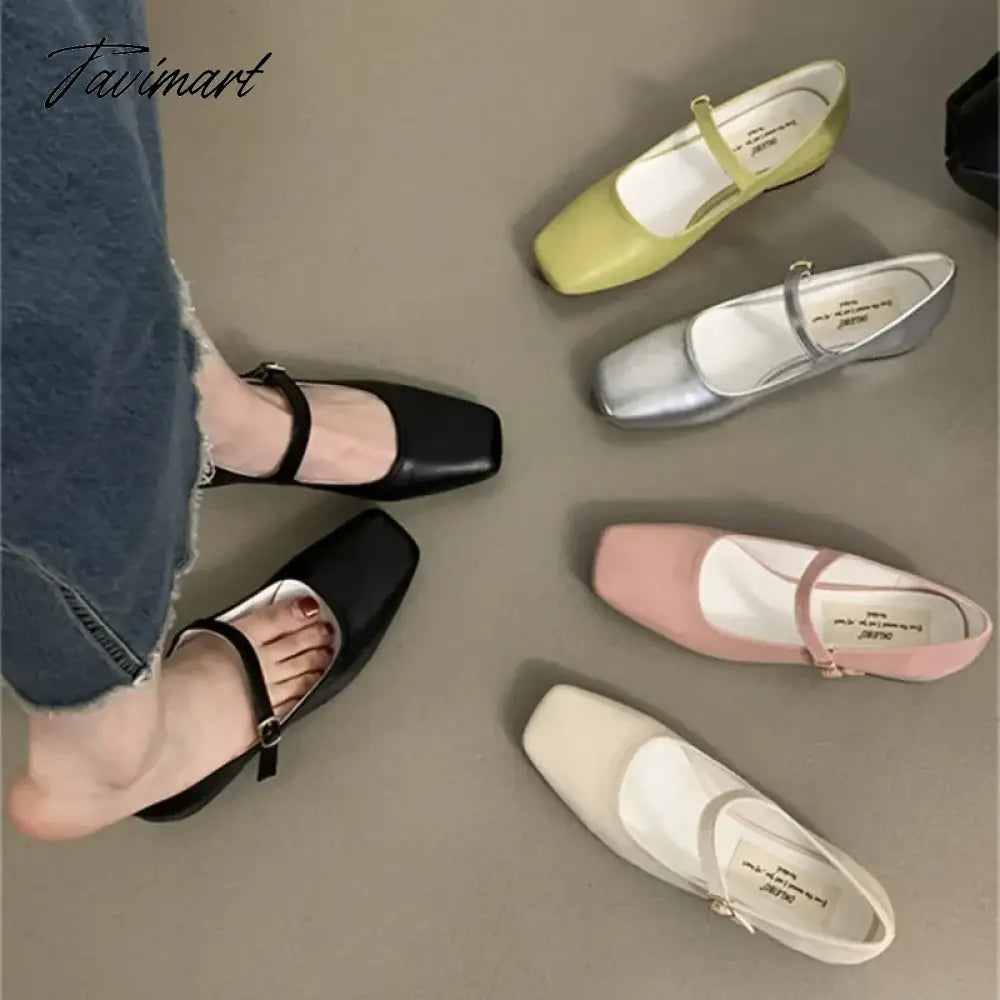 2024 New French Retro Women Flats Fashion Square Toe Shallow Mary Jane Shoes Soft Casual Ballet Shoes Slingback Shoes Mujer
