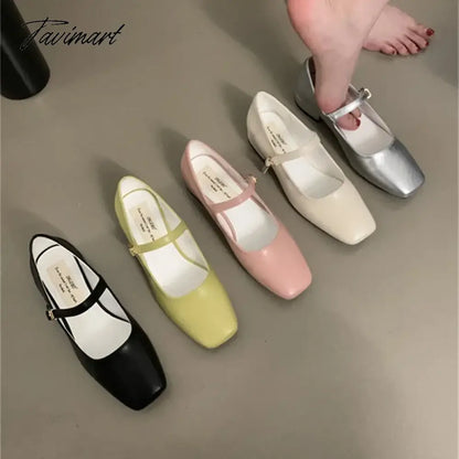 2024 New French Retro Women Flats Fashion Square Toe Shallow Mary Jane Shoes Soft Casual Ballet Shoes Slingback Shoes Mujer
