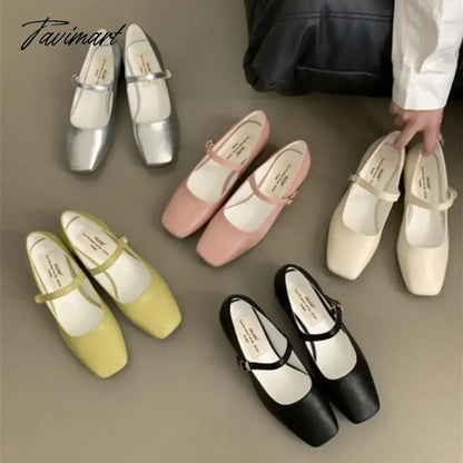 2024 New French Retro Women Flats Fashion Square Toe Shallow Mary Jane Shoes Soft Casual Ballet Shoes Slingback Shoes Mujer