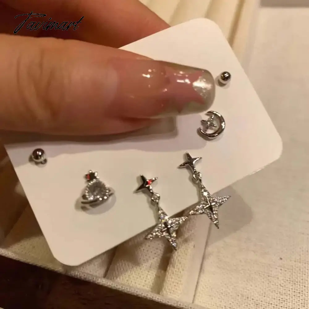 6Pcs/Set Irregular Cross Star Planet Stud Earrings for Women Girls Punk Y2k Aesthetic Shiny Geometric Jewelry Accessories