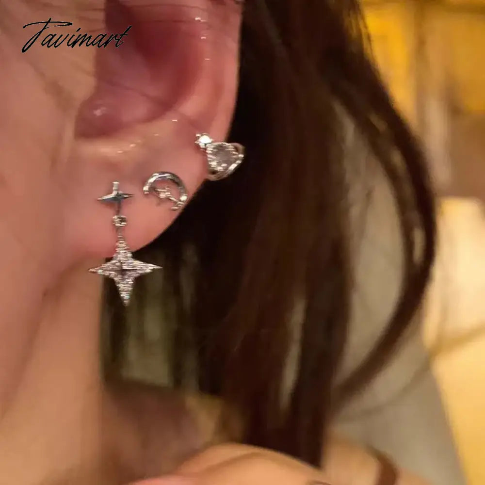 6Pcs/Set Irregular Cross Star Planet Stud Earrings for Women Girls Punk Y2k Aesthetic Shiny Geometric Jewelry Accessories