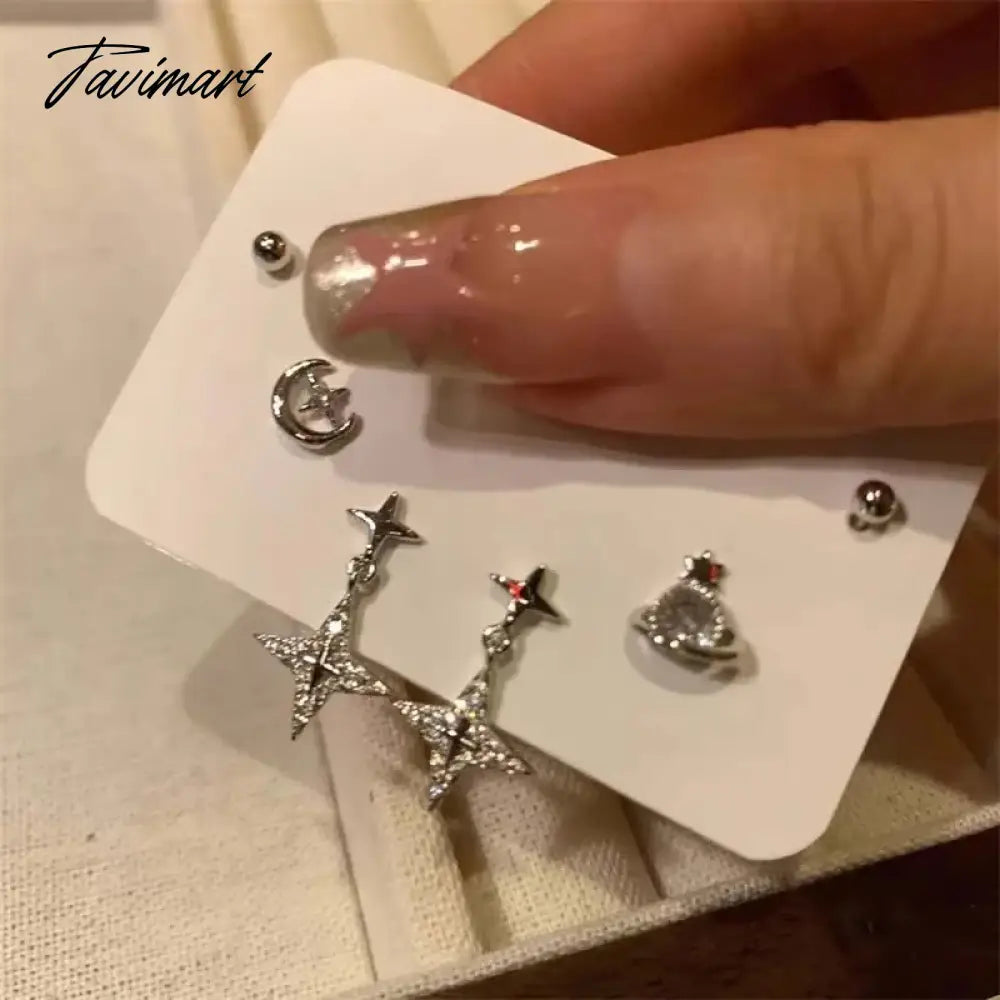 6Pcs/Set Irregular Cross Star Planet Stud Earrings for Women Girls Punk Y2k Aesthetic Shiny Geometric Jewelry Accessories
