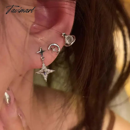 6Pcs/Set Irregular Cross Star Planet Stud Earrings for Women Girls Punk Y2k Aesthetic Shiny Geometric Jewelry Accessories