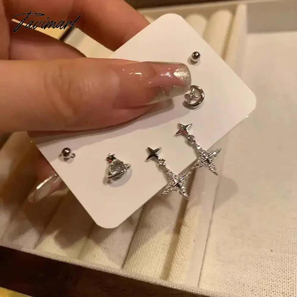 6Pcs/Set Irregular Cross Star Planet Stud Earrings for Women Girls Punk Y2k Aesthetic Shiny Geometric Jewelry Accessories