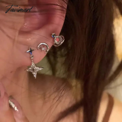 6Pcs/Set Irregular Cross Star Planet Stud Earrings for Women Girls Punk Y2k Aesthetic Shiny Geometric Jewelry Accessories