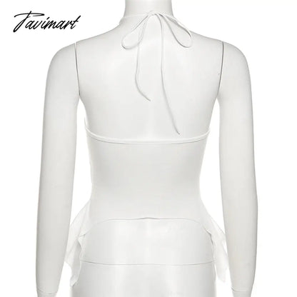 90s Aesthetic Camis Hollow Out Sexy Tie Front Up Ruffles Backless Crop Top Y2K Streetwear Women Mini Vest Tops E-girl