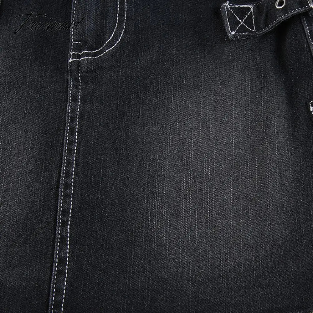 90s Y2K Denim Skirt With Buckle Side Zip Fitted Low Waist Micro Mini Skirt Women EMO Girl Grunge Aesthetic Outfit