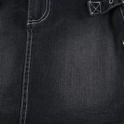 90s Y2K Denim Skirt With Buckle Side Zip Fitted Low Waist Micro Mini Skirt Women EMO Girl Grunge Aesthetic Outfit
