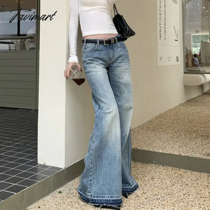 American Retro Rough Selvage Washed Casual Jeans Women 2024 Spring New Low-waisted Loose Distressed Denim Wide Leg Pants