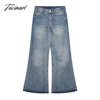 American Retro Rough Selvage Washed Casual Jeans Women 2024 Spring New Low-waisted Loose Distressed Denim Wide Leg Pants
